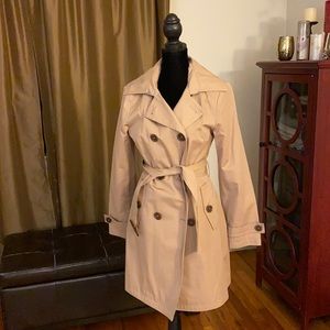Michael Kors tan belted tench and removable hood
